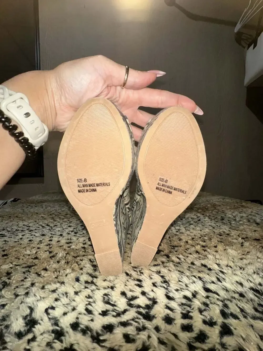 Qupid Geometric Pattern Canvas Wedge Platform Heels Size 8